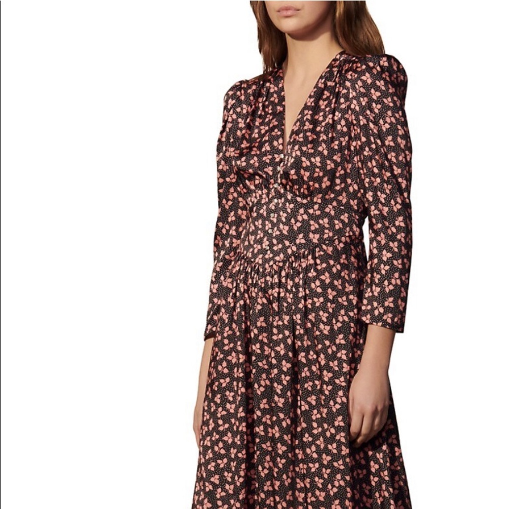 Sandro Black and Pink Floral Maxi Dress